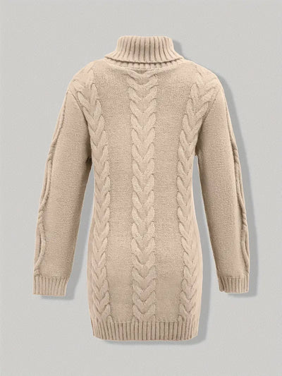 Narda - Klobig Kabel Gestrickt Rollkragen Kleid