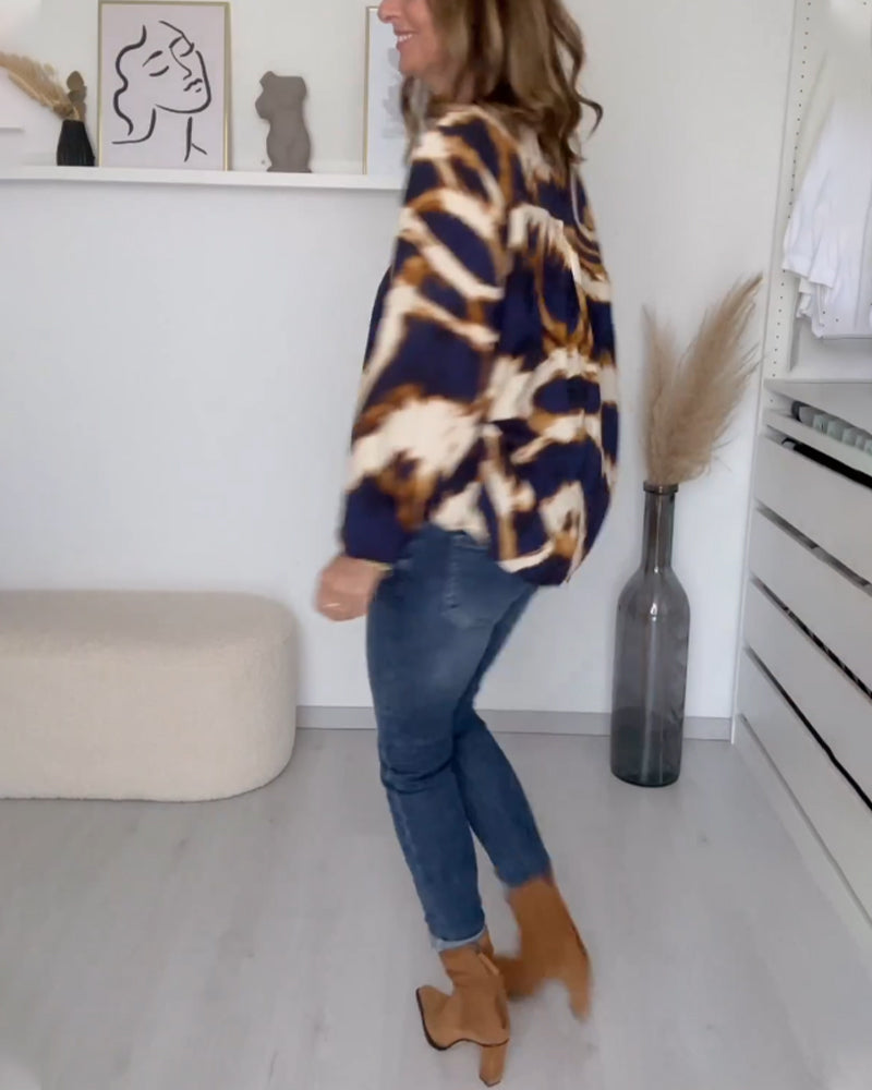 Eva - Bedrucktes Casual V-Neck Top