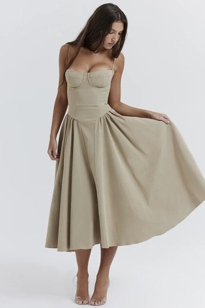 Nina - Ärmelloses Korsett-Midikleid