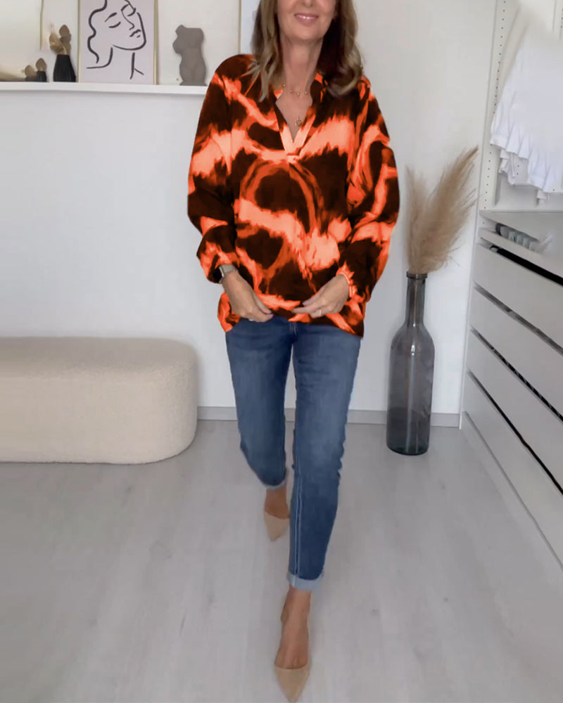 Eva - Bedrucktes Casual V-Neck Top