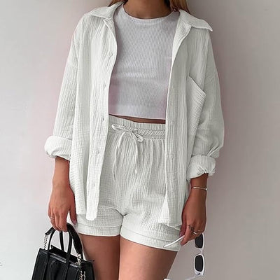 AGATHE - WEITES SHIRT UND SHORTS SET