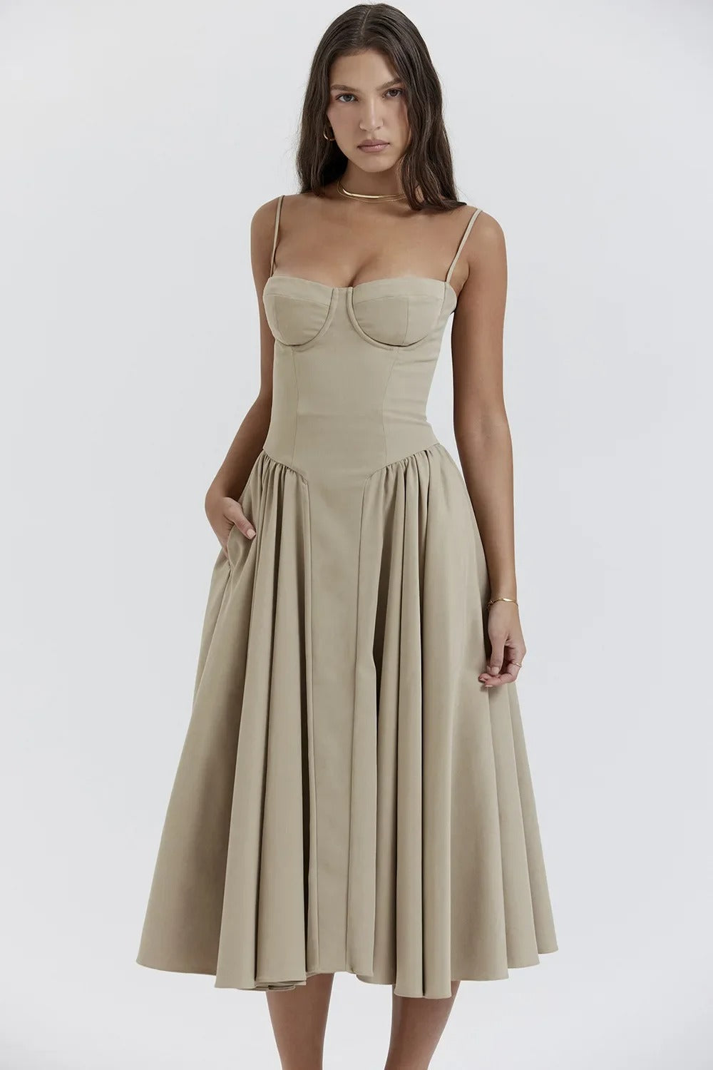 Nina - Ärmelloses Korsett-Midikleid
