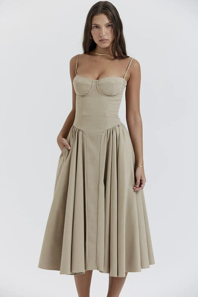 Nina - Ärmelloses Korsett-Midikleid