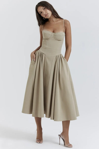 Nina - Ärmelloses Korsett-Midikleid