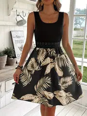 Aveline | Tropical Print Spitzen-Nähte Tank-Kleid