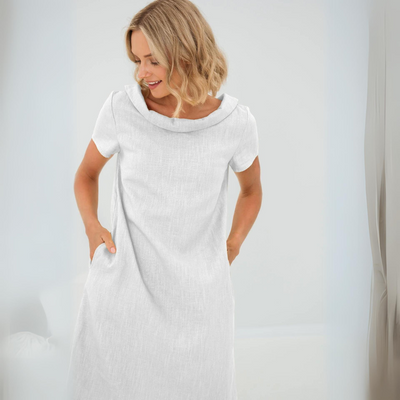 Solea – Lockeres Sommerkleid in Gelb mit weitem Kragen