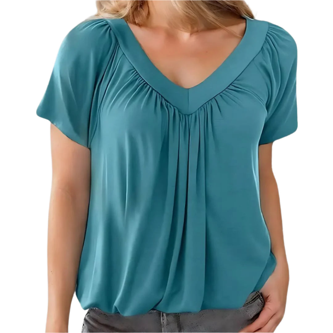 Malia – Lettierte Saisonsbluse mit plissiertem Vorderteil