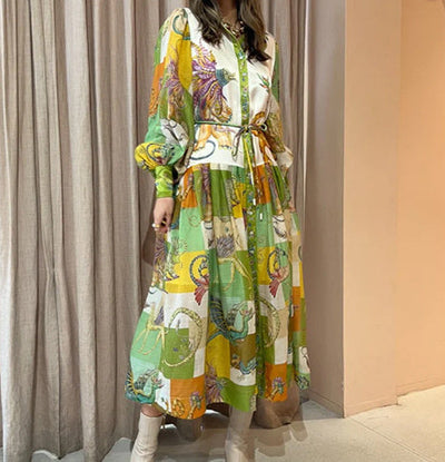 Astrid - Maxikleid mit Boho-Print und Gürtel