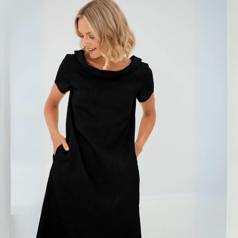 Solea – Lockeres Sommerkleid in Gelb mit weitem Kragen