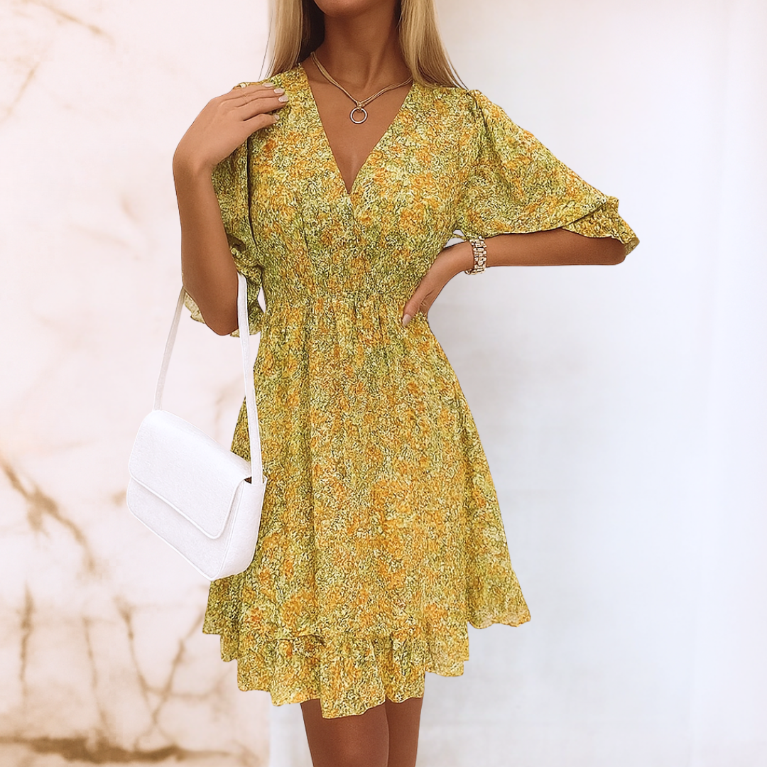 Kim™ | Elegantes Blumenkleid mit Puffärmeln