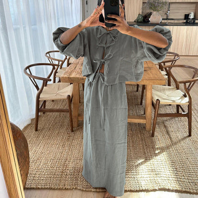 April - Zweiteiliges Leinenset mit verstellbaren Bändern