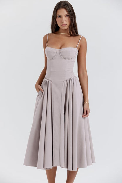 Nina - Ärmelloses Korsett-Midikleid