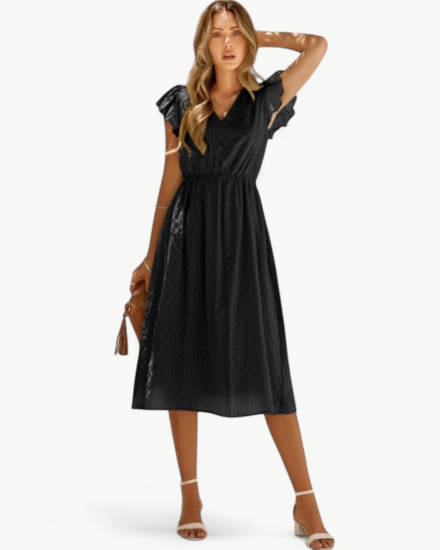 Lara™ | Kleid mit V-Ausschnitt und Rüschenärmeln