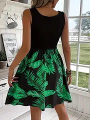 Aveline | Tropical Print Spitzen-Nähte Tank-Kleid