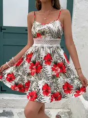 Avery -  Tropisches Kleid mit Blumenmuster und zarten Trägern für Frauen