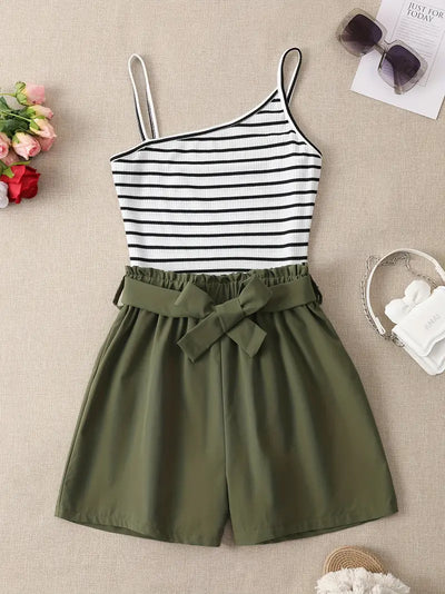 Susanne | Gestreifte asymmetrische Shorts Set