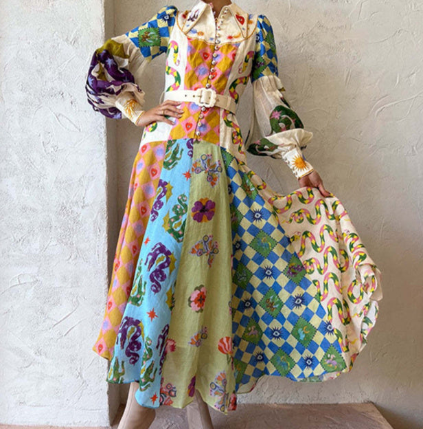 Astrid - Maxikleid mit Boho-Print und Gürtel