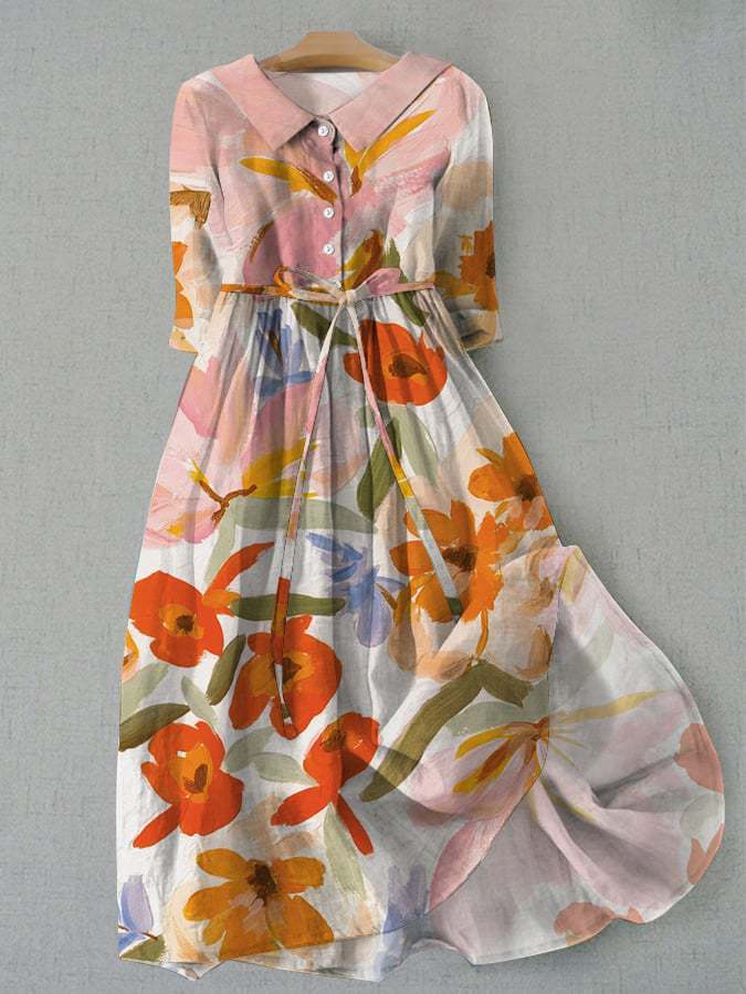 Liana - Geblümtes Midi-Hemdkleid mit Gürtel