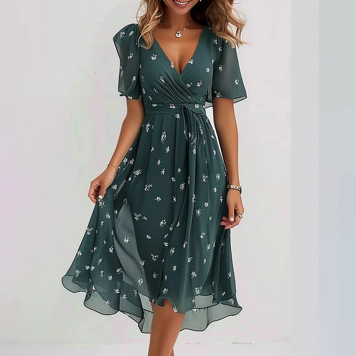 Laika - Geblümtes Midi-Sommerkleid aus Chiffon