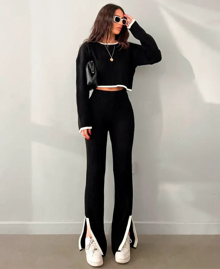 Maja - Geripptes, cropped Strickset