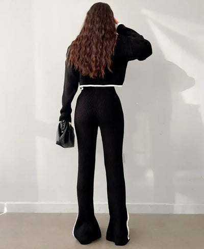 Maja - Geripptes, cropped Strickset