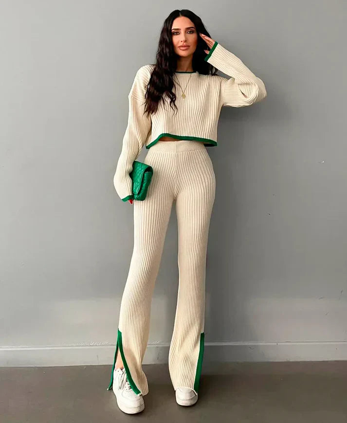 Maja - Geripptes, cropped Strickset