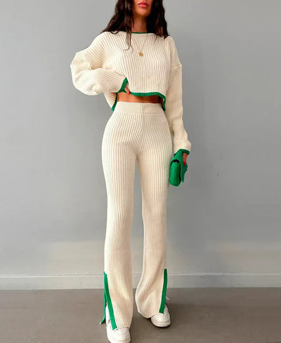 Maja - Geripptes, cropped Strickset
