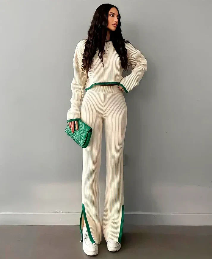 Maja - Geripptes, cropped Strickset