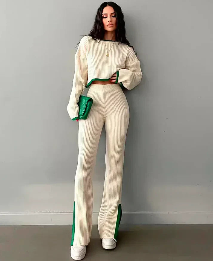 Maja - Geripptes, cropped Strickset