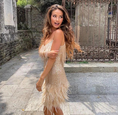 Astrid Fjerfrynsede Minikleid – Glamouröses Perlenbesetztes Festkleid