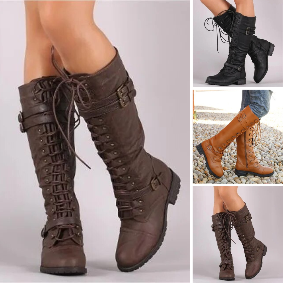 Fiona - Retro-Schnallenschnürstiefel