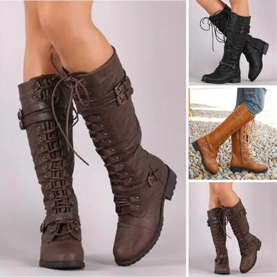 Fiona - Retro-Schnallenschnürstiefel