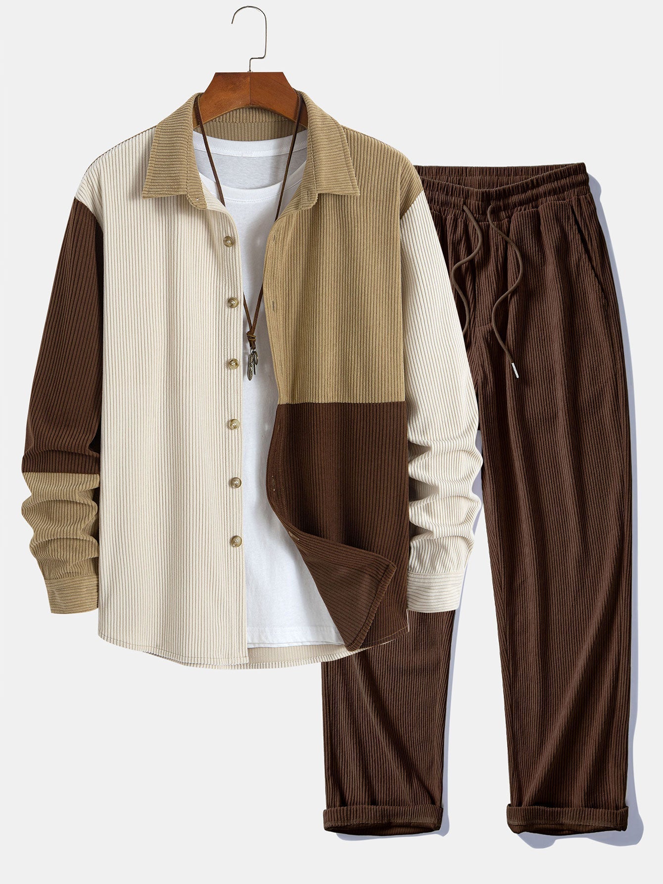 Dermot – Set Aus Cord Patchwork Hemd Mit Kapuze Und Hose