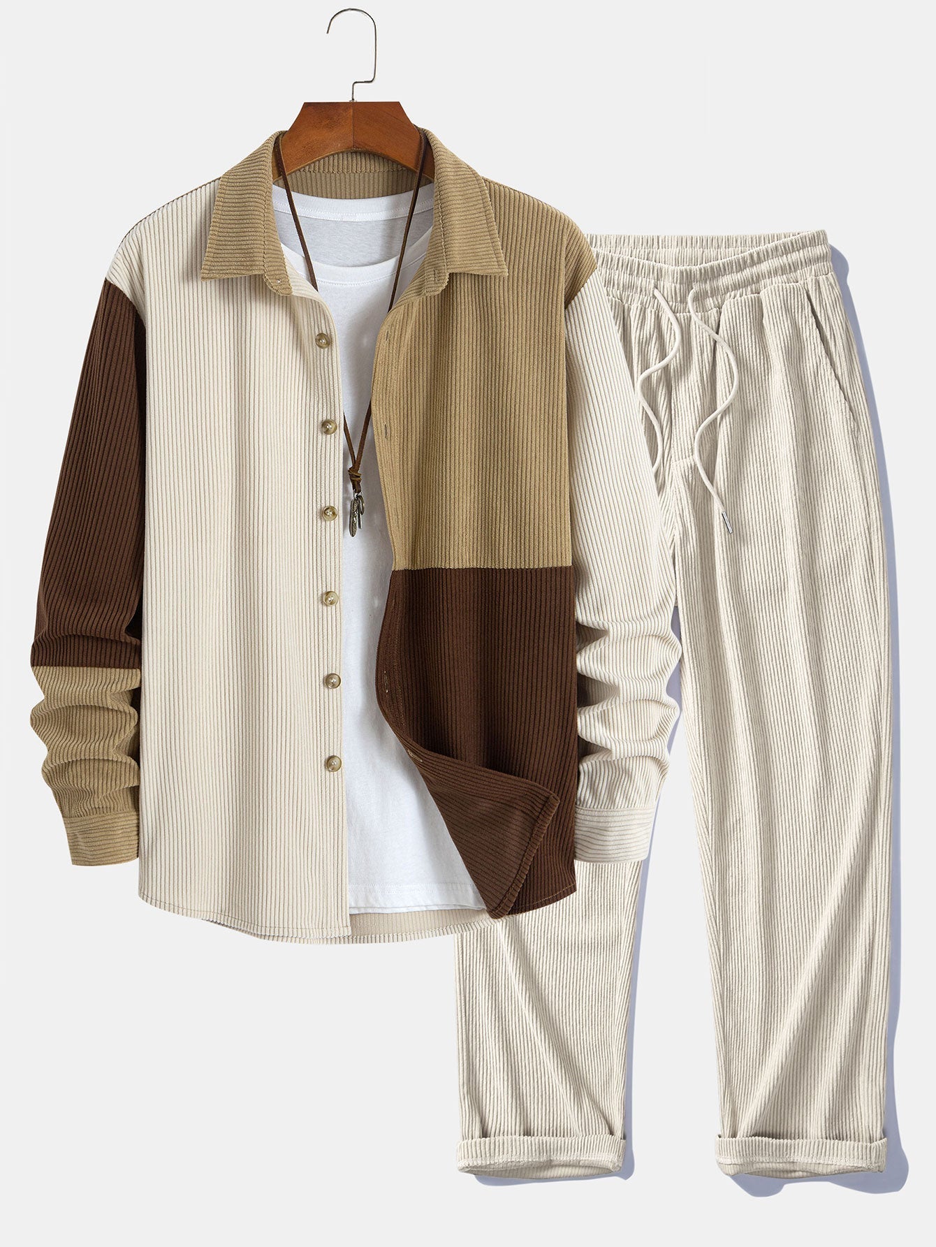 Dermot – Set Aus Cord Patchwork Hemd Mit Kapuze Und Hose