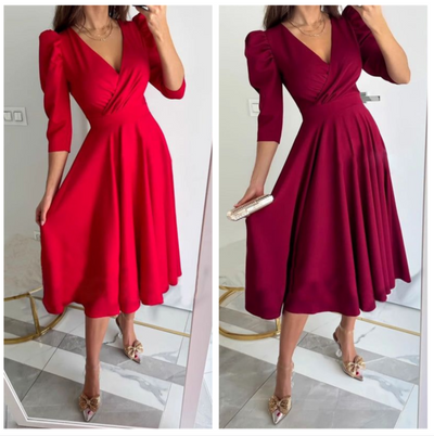 TÜLAY - PLISSIERTES MIDIKLEID MIT V-AUSSCHNITT