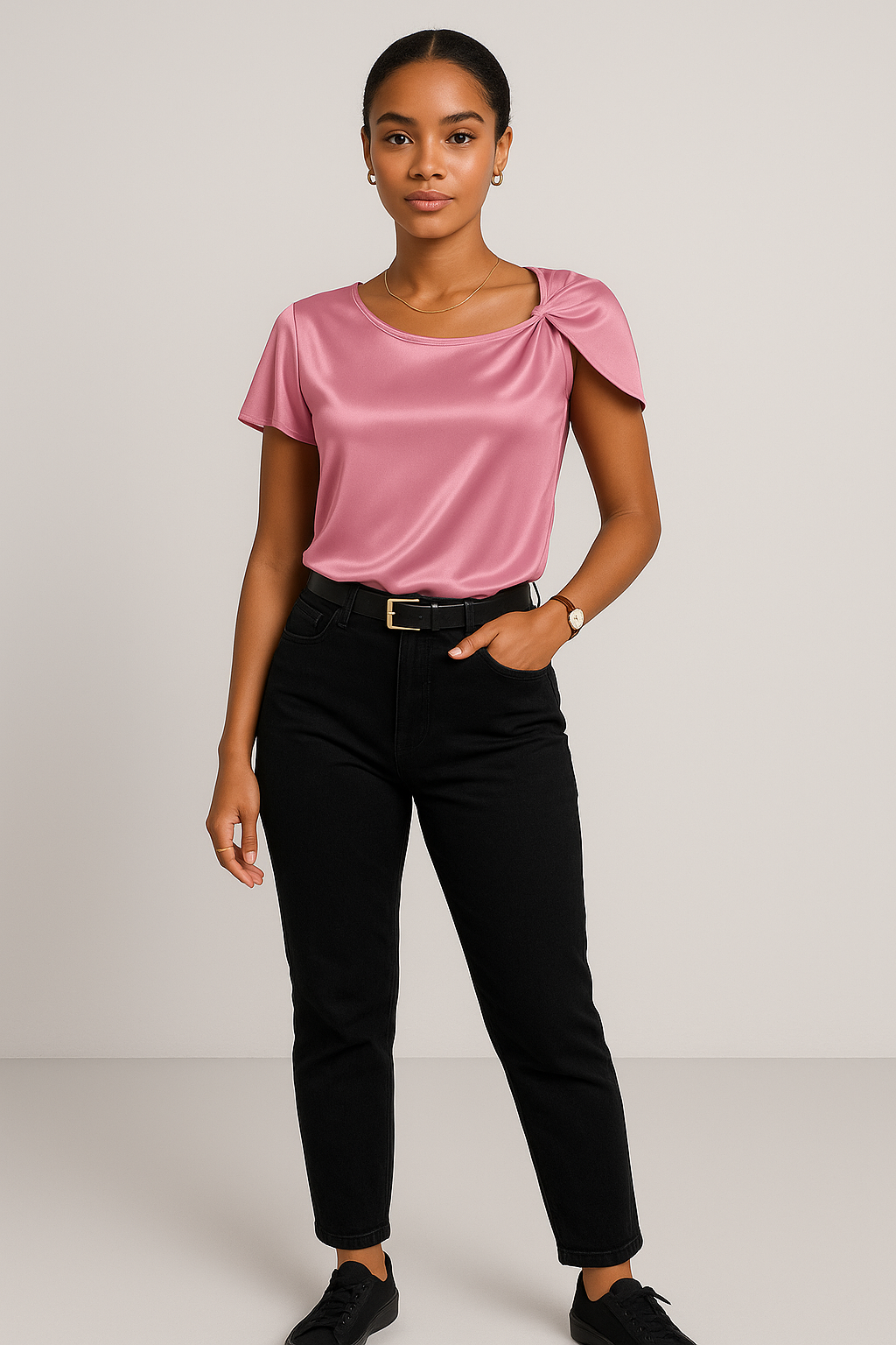 Lena – Moderne, elegante Schulterbluse mit Knoten-Details