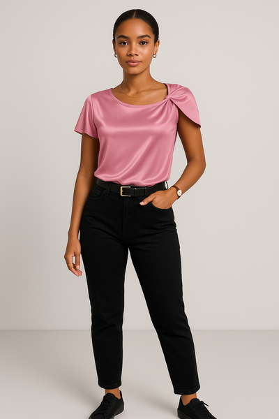 Lena – Moderne, elegante Schulterbluse mit Knoten-Details
