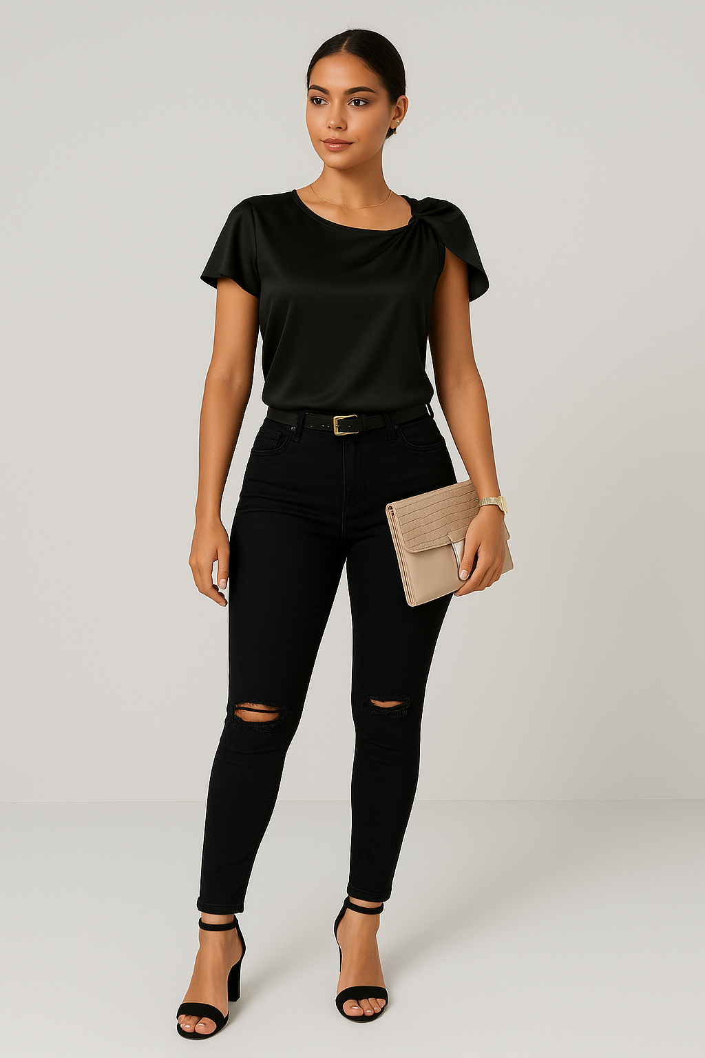 Lena – Moderne, elegante Schulterbluse mit Knoten-Details