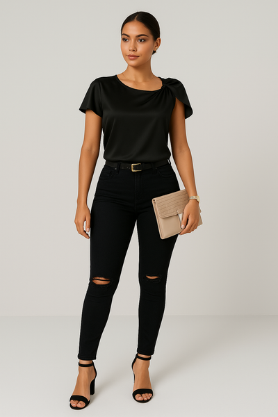 Lena – Moderne, elegante Schulterbluse mit Knoten-Details