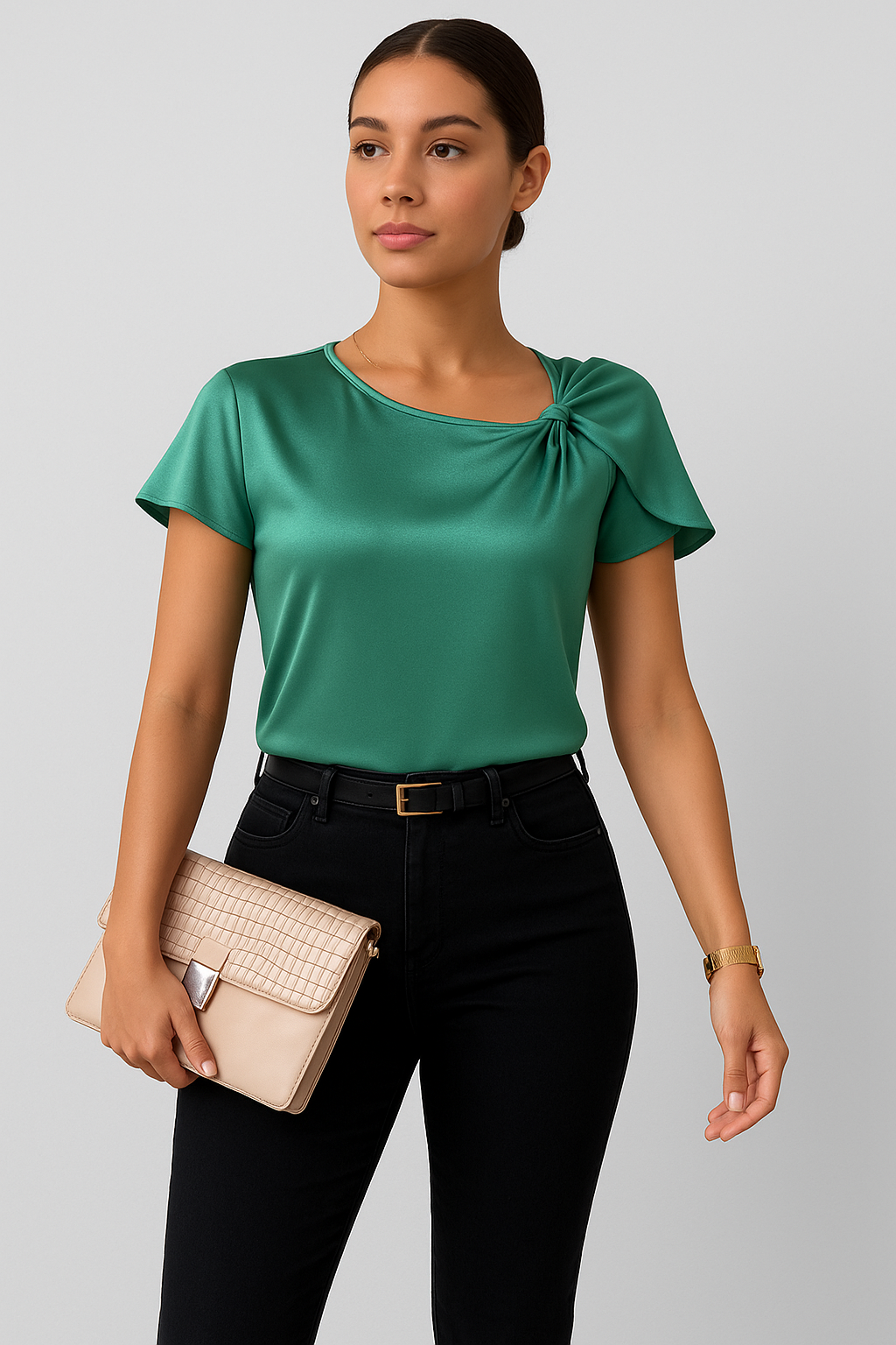 Lena – Moderne, elegante Schulterbluse mit Knoten-Details