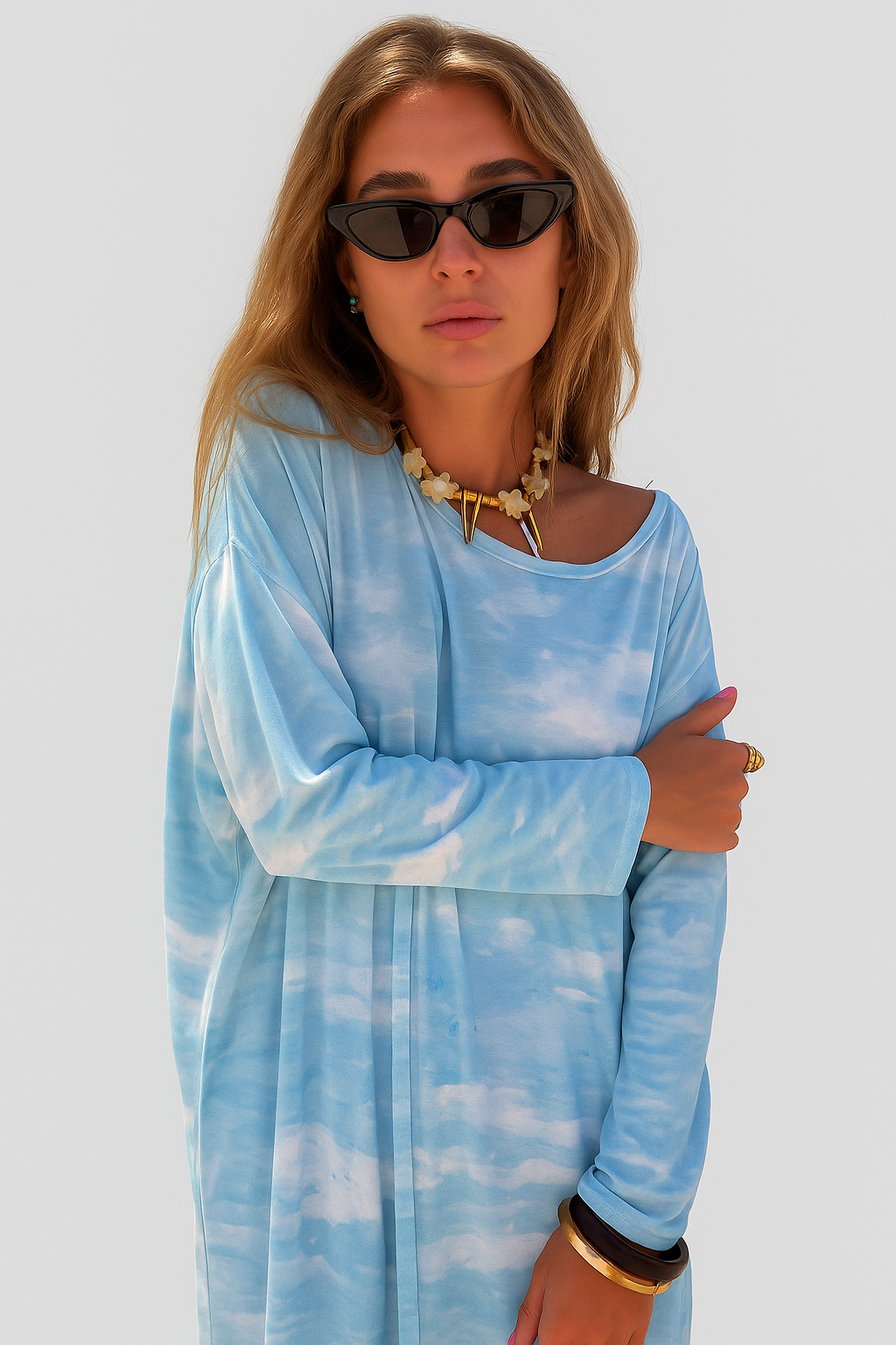 Aurora langärmliges Sommer-Maxikleid mit einzigartigem Druck