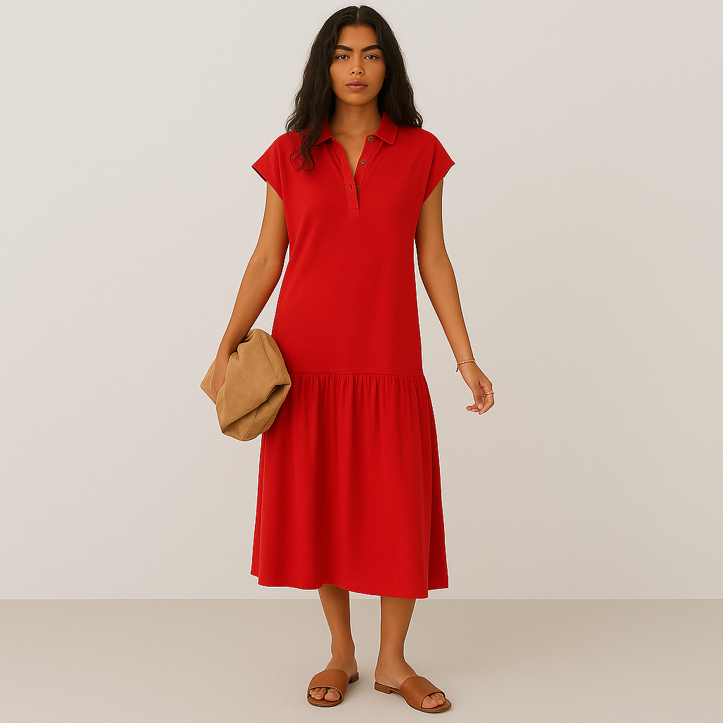 Clara Casual Midi-Kleid mit teilweisem Knopfverschluss und modernem Style