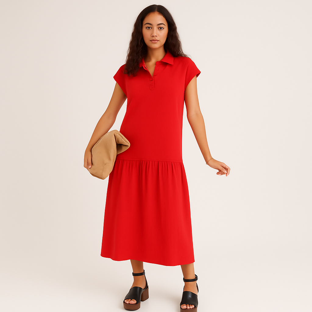 Clara Casual Midi-Kleid mit teilweisem Knopfverschluss und modernem Style