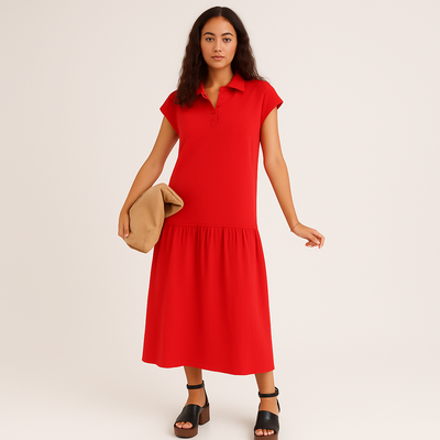 Clara Casual Midi-Kleid mit teilweisem Knopfverschluss und modernem Style