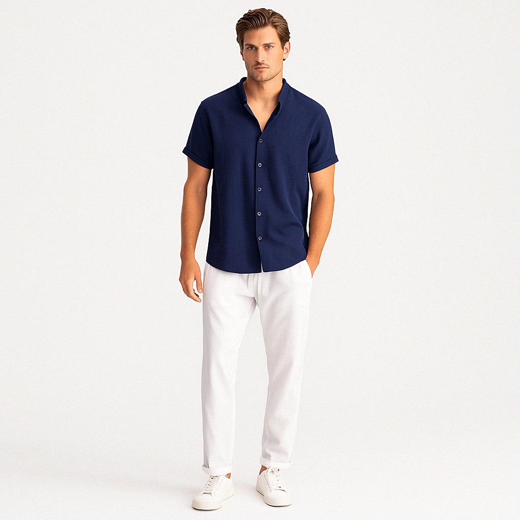 Luca Sommer-Leinen-Duo – Herrenoutfit mit Slim-Fit-Polo und maßgeschneiderten Hosen