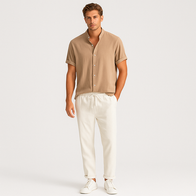 Luca Sommer-Leinen-Duo – Herrenoutfit mit Slim-Fit-Polo und maßgeschneiderten Hosen