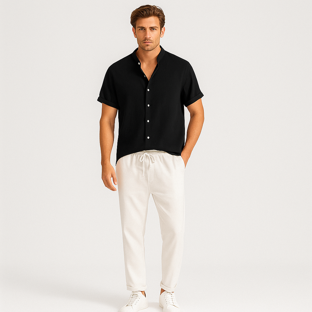 Luca Sommer-Leinen-Duo – Herrenoutfit mit Slim-Fit-Polo und maßgeschneiderten Hosen