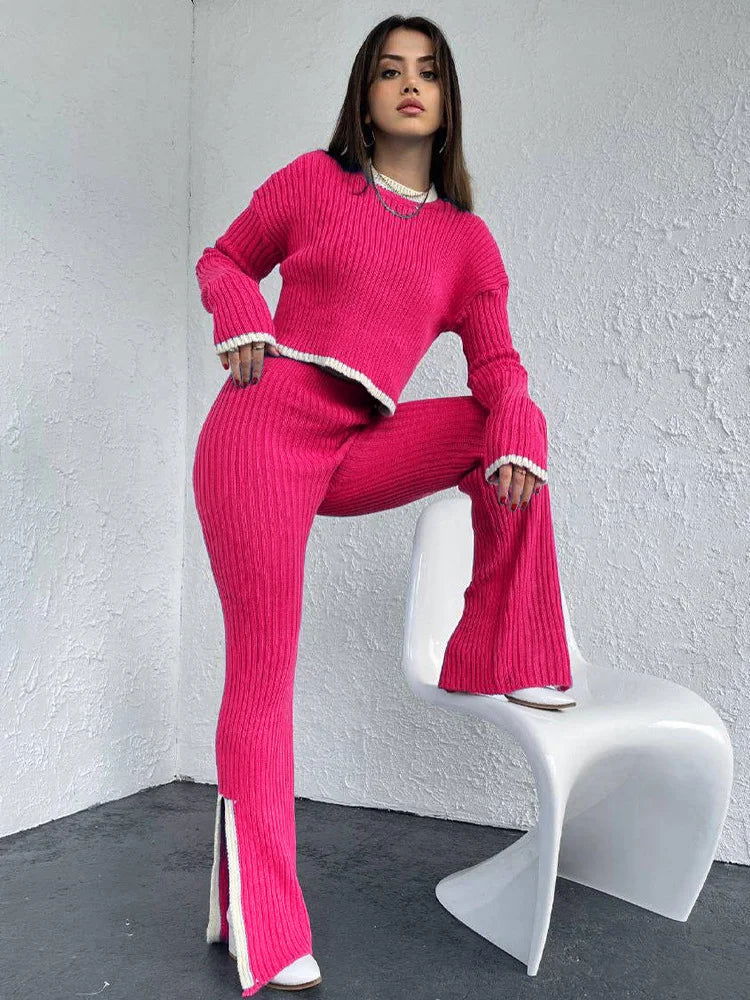 Maja - Geripptes, cropped Strickset