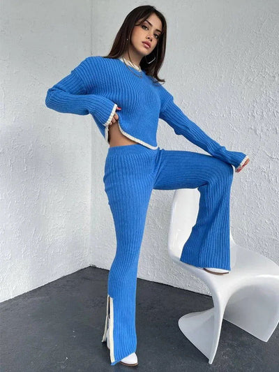 Maja - Geripptes, cropped Strickset