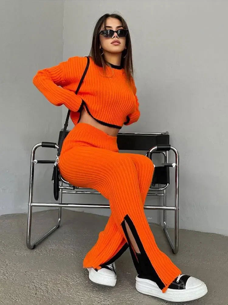 Maja - Geripptes, cropped Strickset